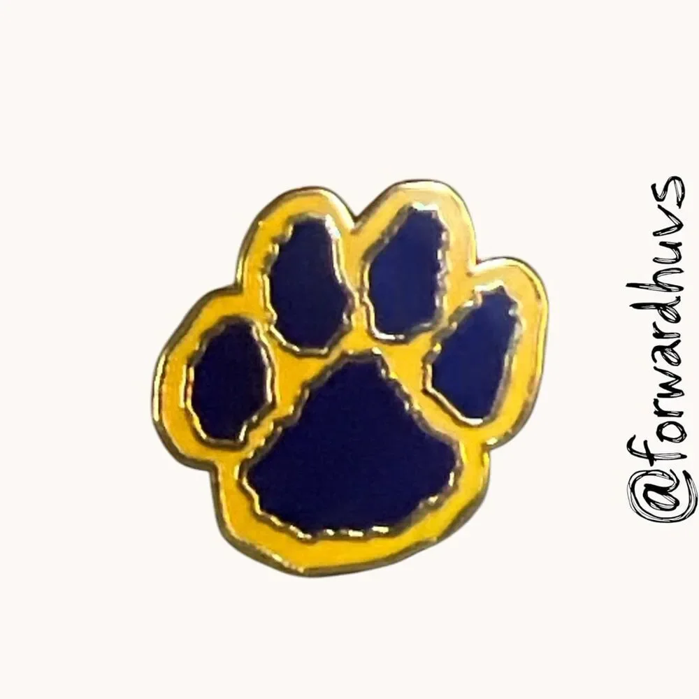 Purple & Yellow Enamel Paw Print Gold Tone Lapel Pin